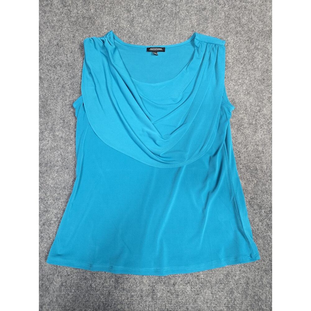NOTATIONS Women's Blue Teal Sleeveless Draped Cowl Neck Blouse Top Size S